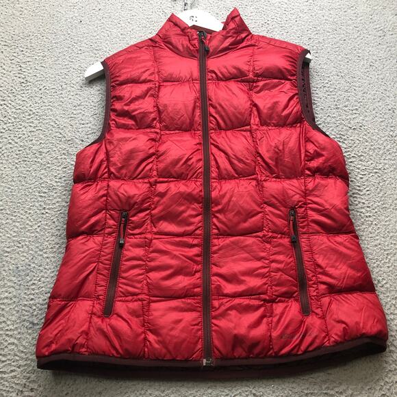 Eddie Bauer Quilted Puffer Goose Down Vest Jacket Women Large Full Zip Red - Picture 1 of 13